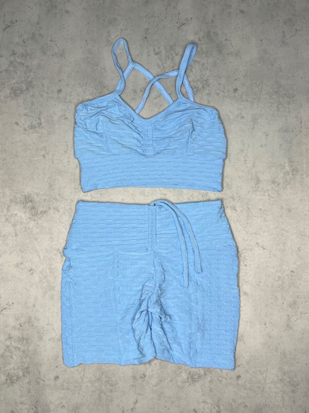Short Empina + Top Bia - Textura Relevo Azul Bebê