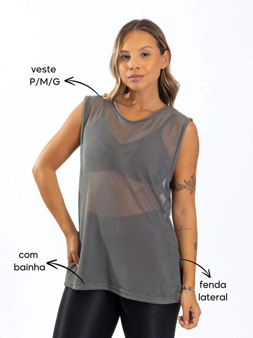 Regata Basic de Tule - Cinza - Image 2