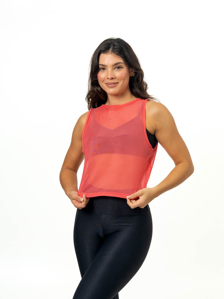 Cropped Regata de Tule - Salmão