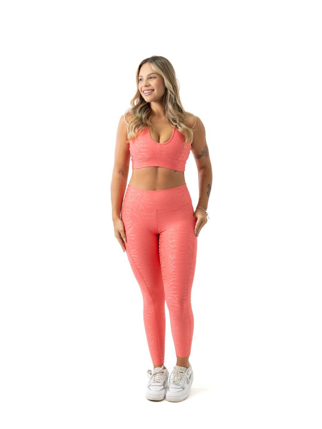 Legging c/ Bolso + Top 3 em 1 – Jacquard Animal Print Salmão
