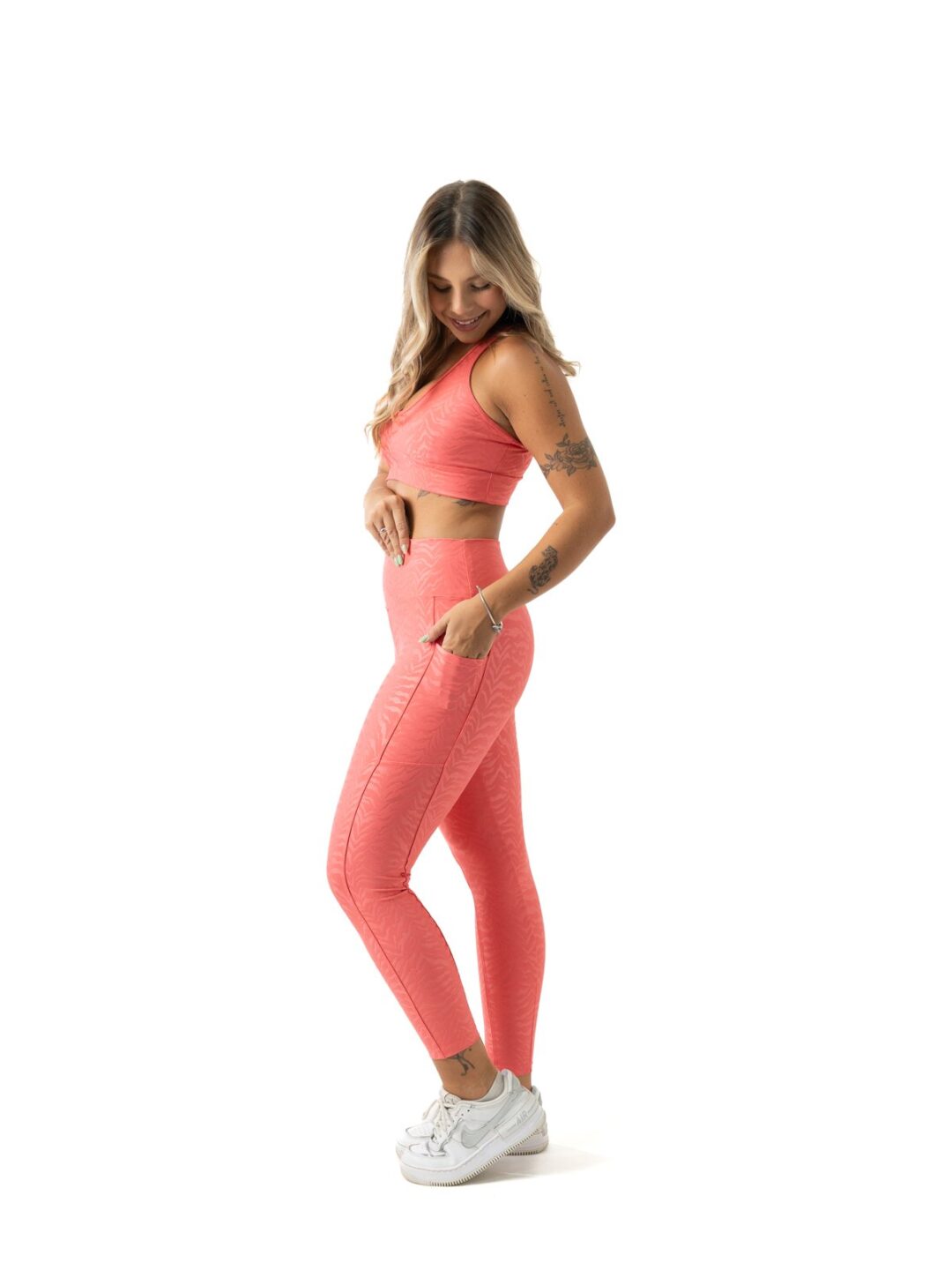 Legging c/ Bolso + Top 3 em 1 – Jacquard Animal Print Salmão - Image 2
