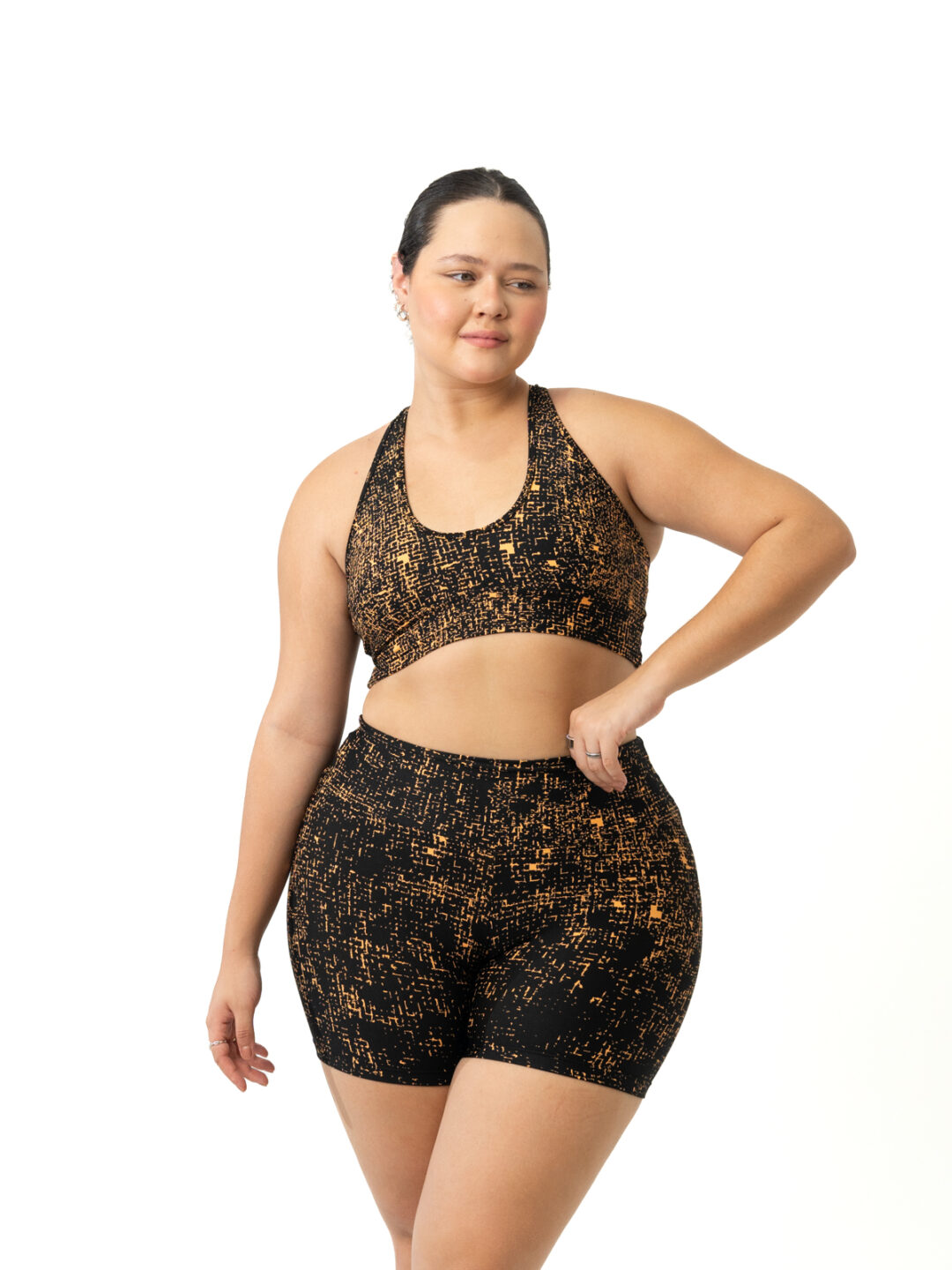 Short Básico G + Top 3 em 1 – Jacquard Pixel Laranja