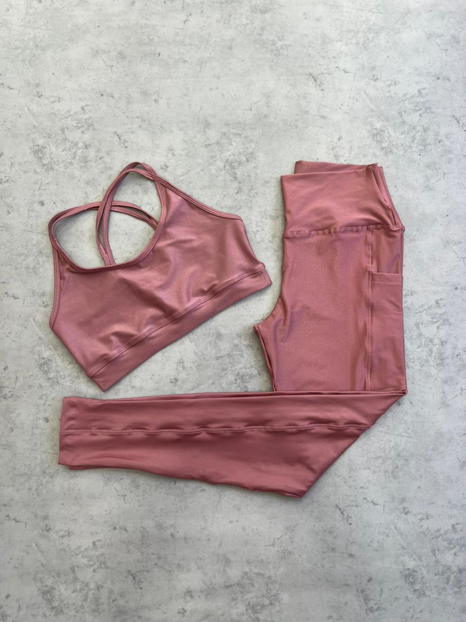 Legging c/ Bolso + Top Luna - Compressão Rosa Chá