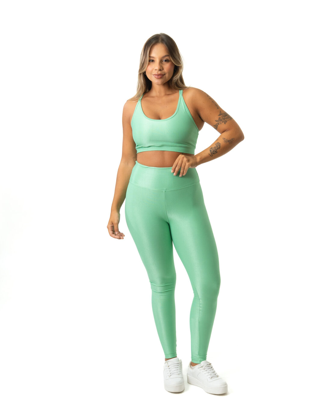 Legging Básica + Top Luna – Compressão Verde Erva Doce