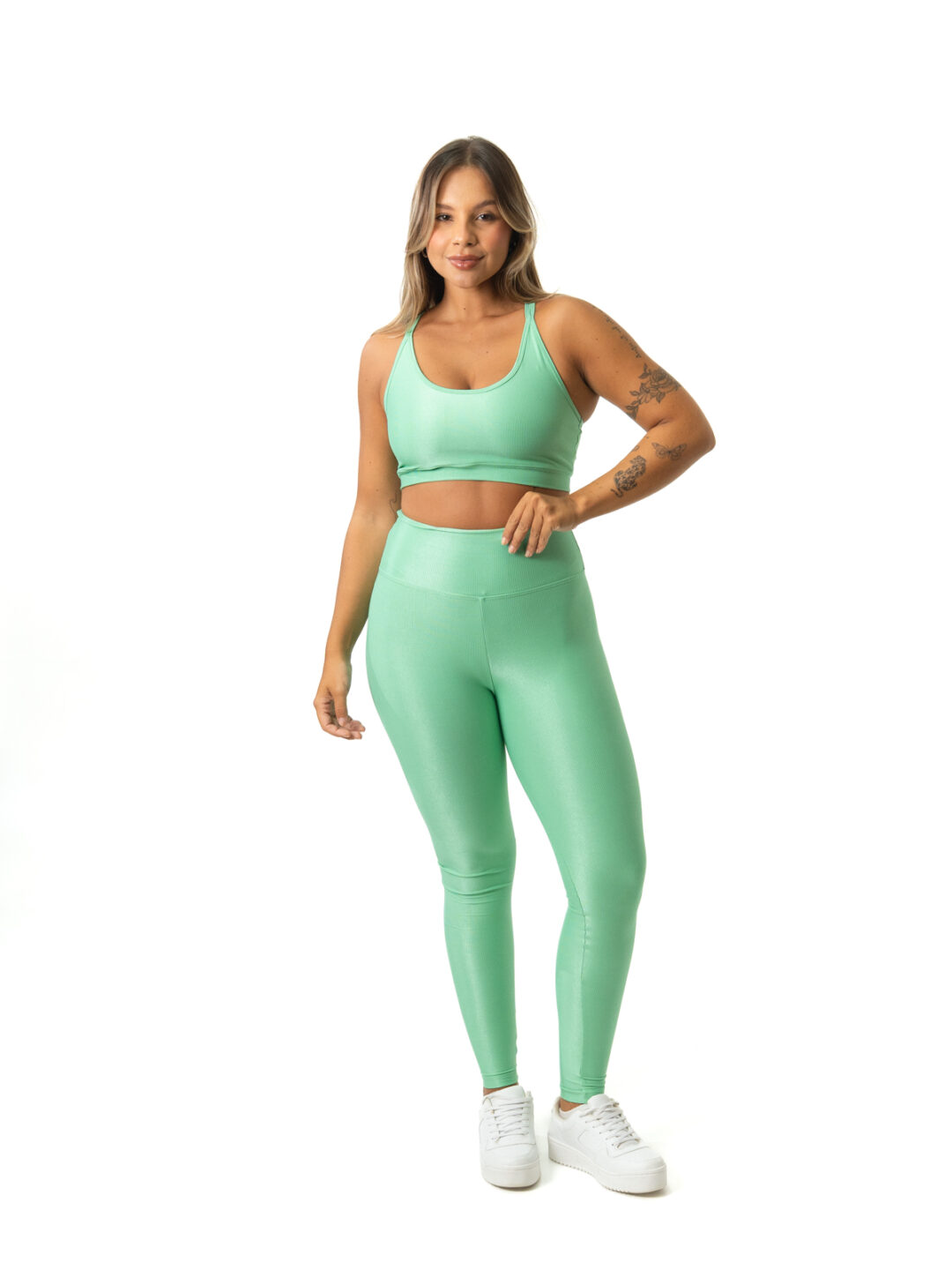 Legging Básica + Top Luna – Compressão Verde Erva Doce