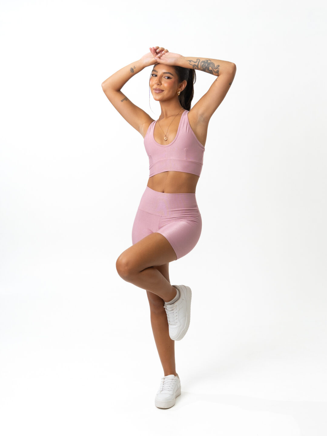 Short Básico + Top 3 em 1 - Compressão Rosa Blush