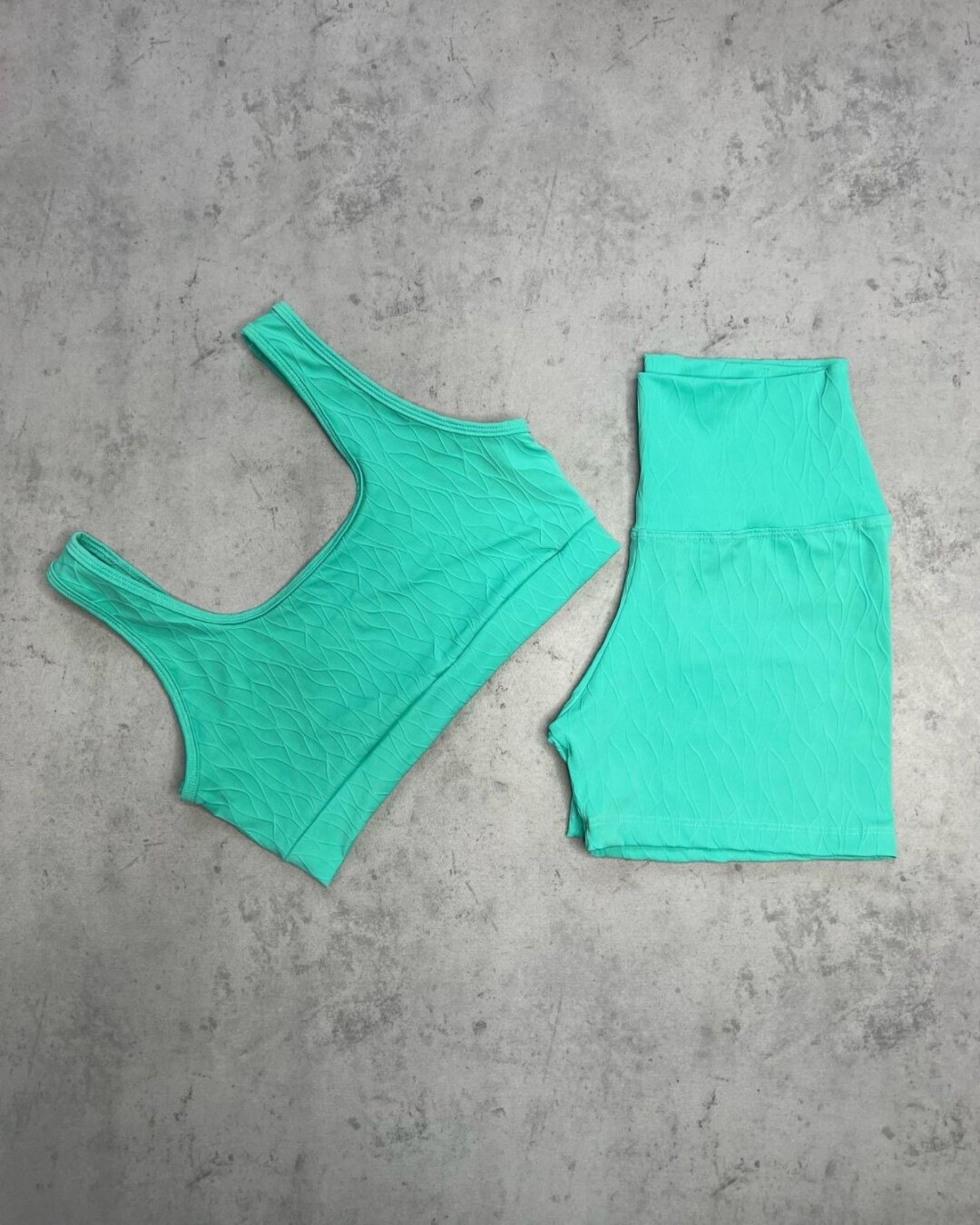 Short Básico + Top Anna - Textura Maré Verde Água