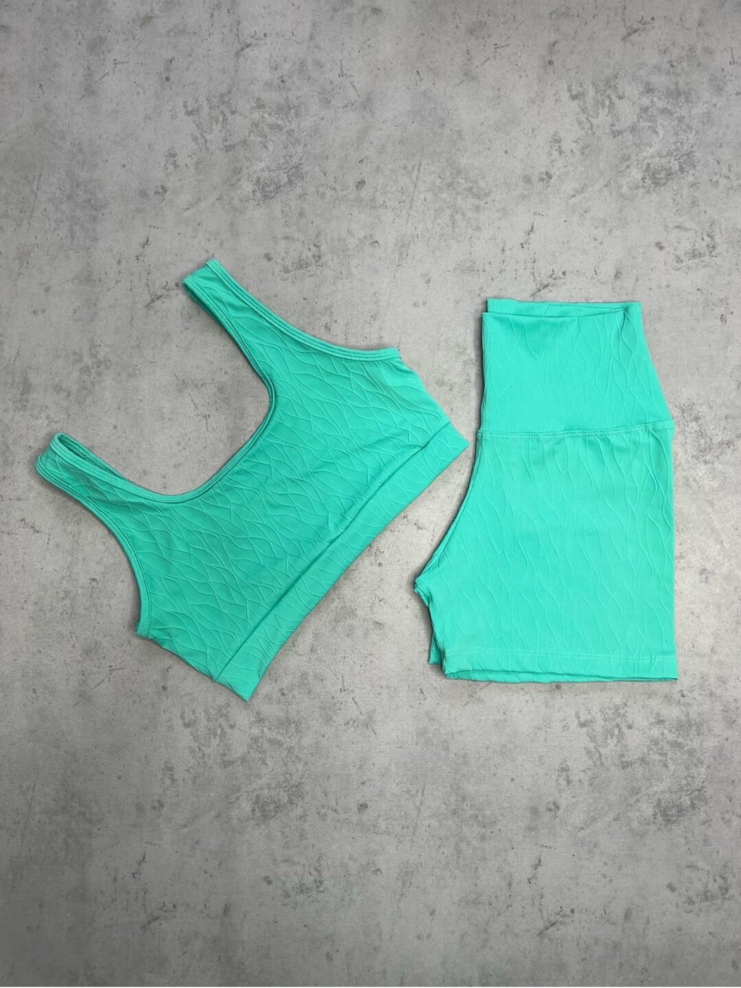 Short Básico + Top Anna - Textura Maré Verde Água