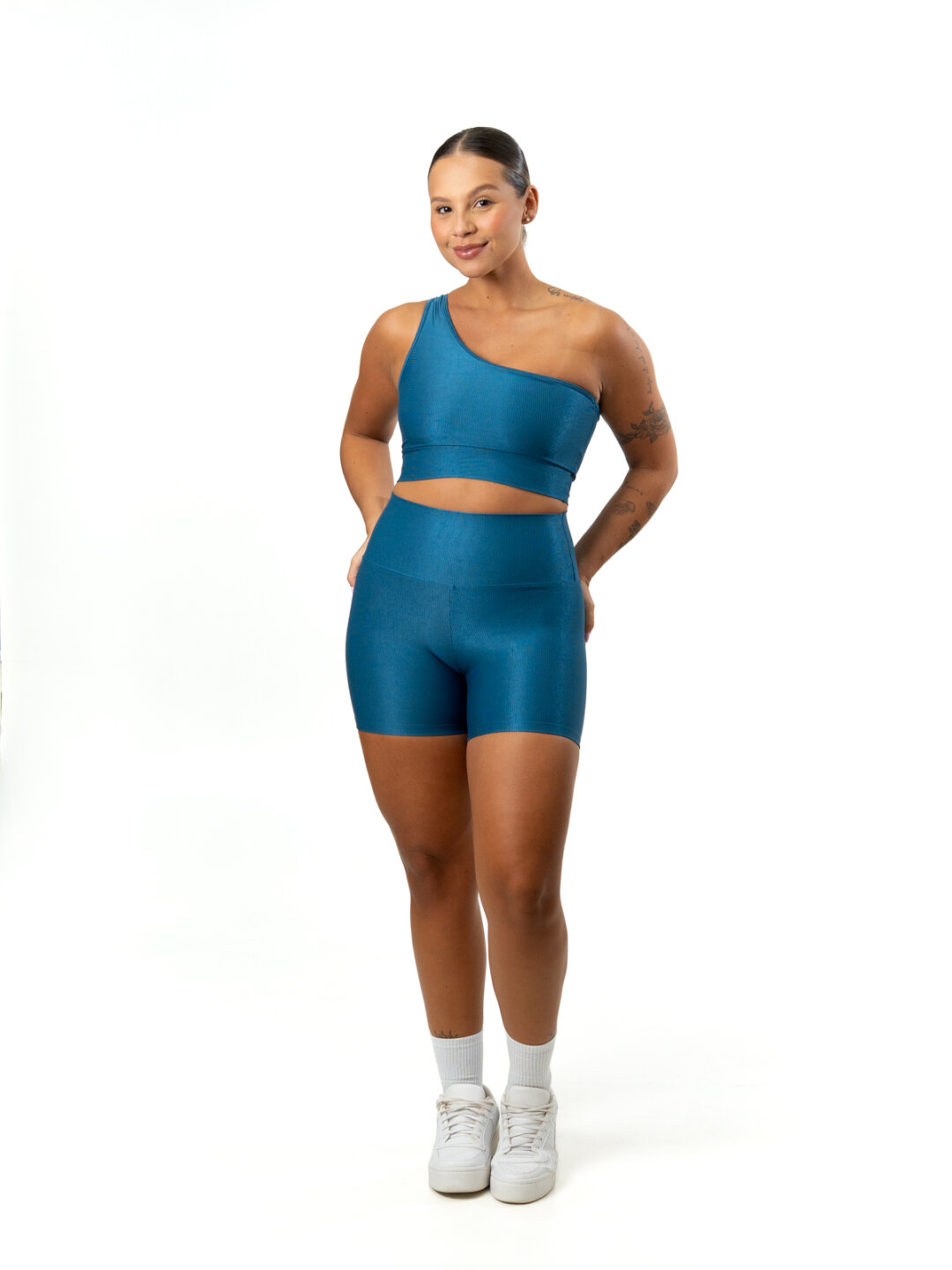 Short Básico + Top Sophia - Compressão Azul Petróleo