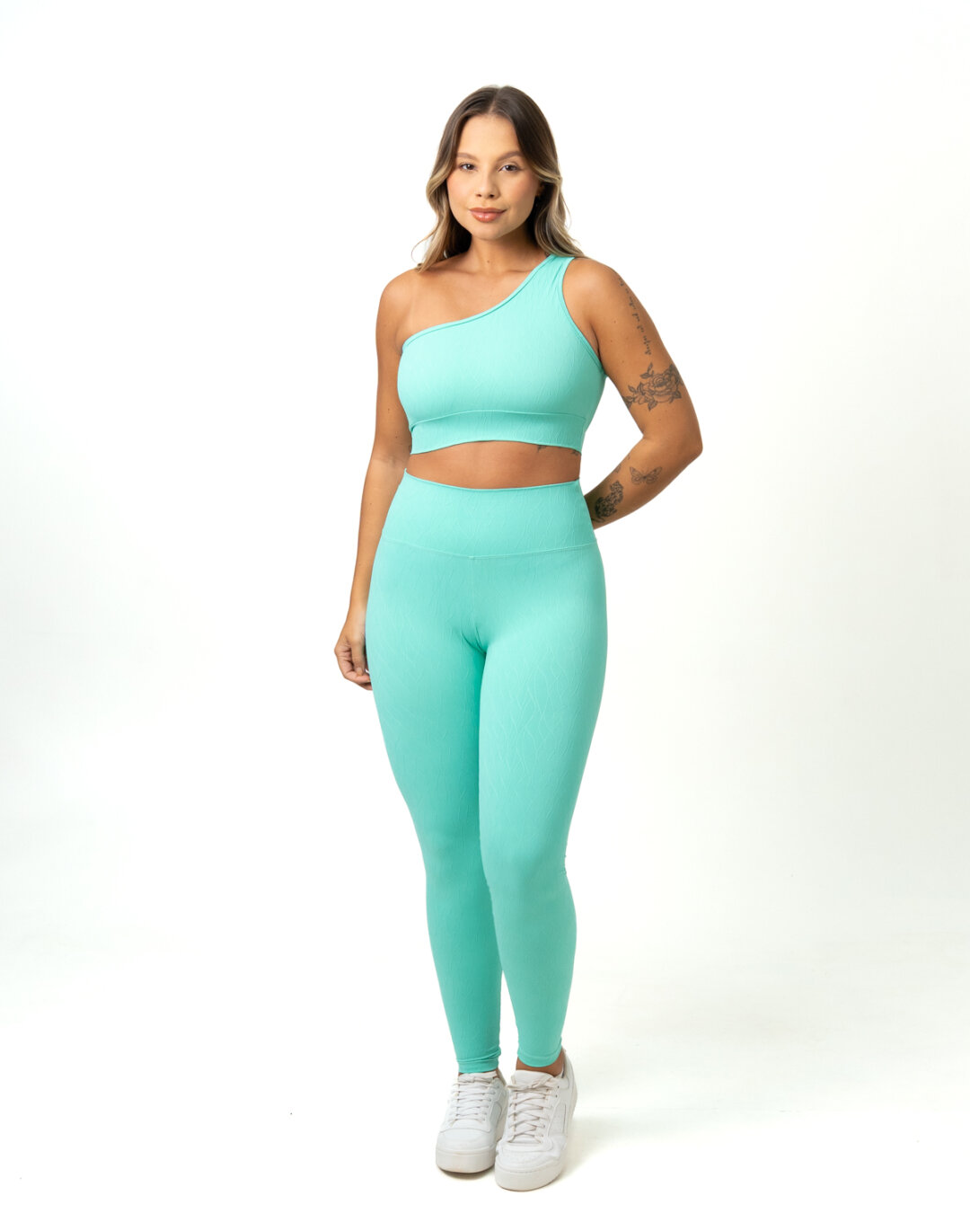 Legging Básica + Top Sophia - Textura Maré Verde Água