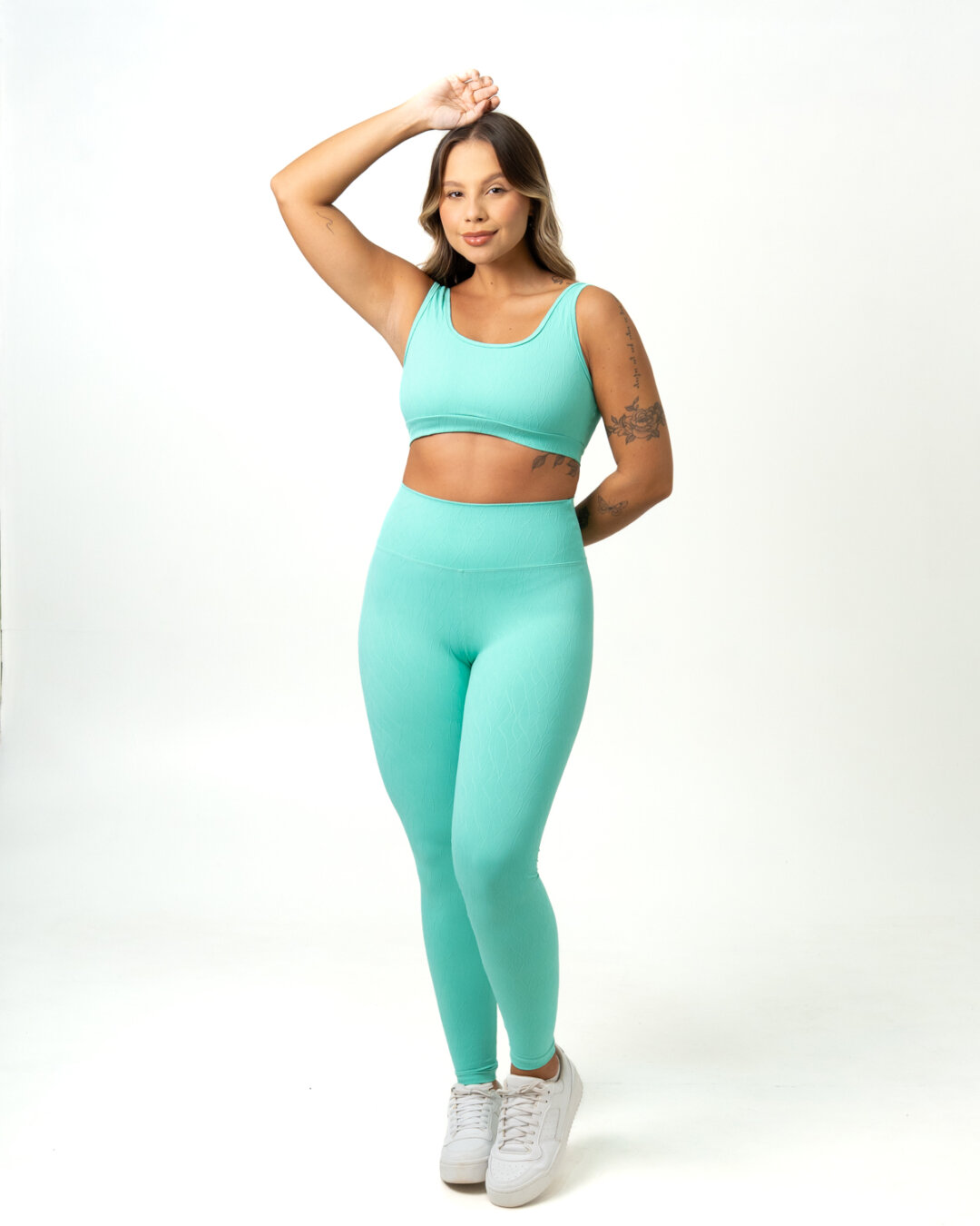 Legging Básica + Top Anna - Textura Maré Verde Água