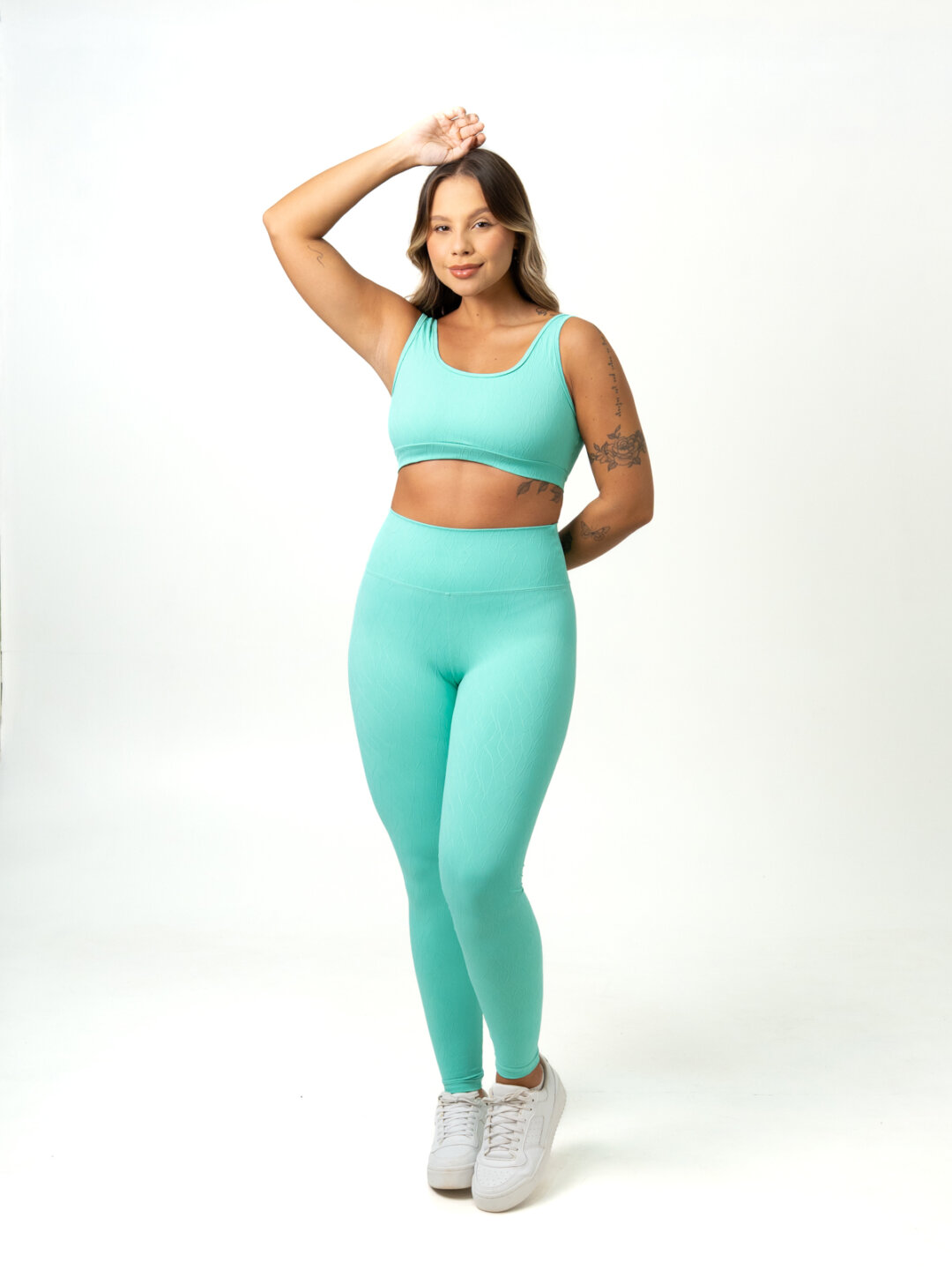 Legging Básica + Top Anna - Textura Maré Verde Água