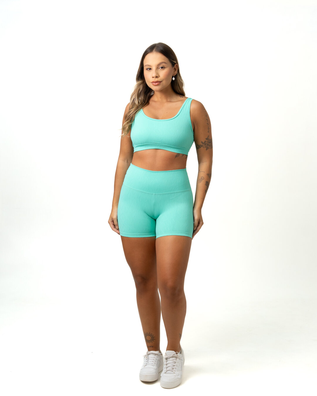 Short Básico + Top Anna - Textura Maré Verde Água