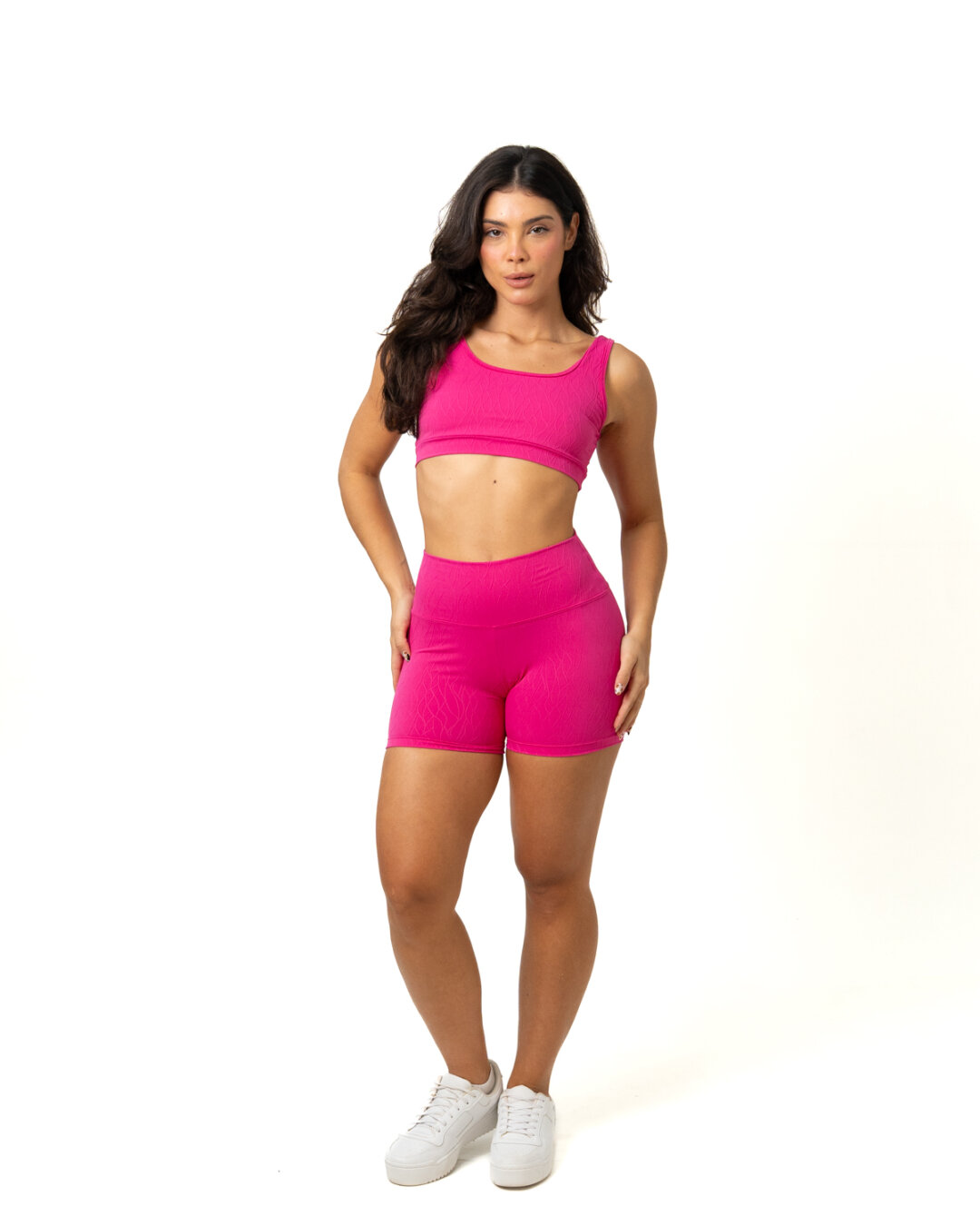 Short Básico + Top Anna - Textura Maré Rosa Pink