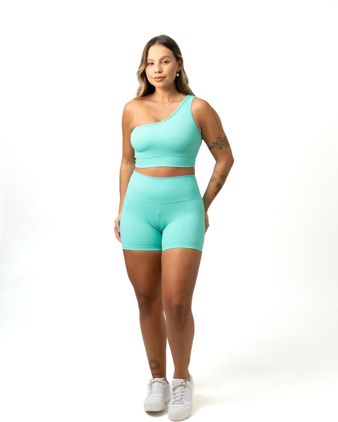 Short Básico + Top Sophia - Textura Maré Verde Água