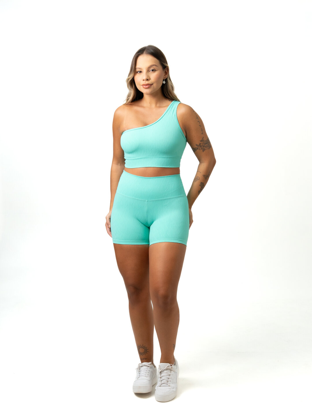Short Básico + Top Sophia - Textura Maré Verde Água