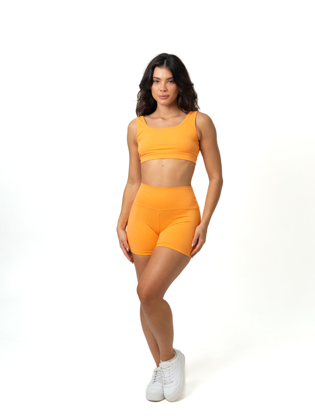 Short Básico + Top Anna - Textura Maré Laranja
