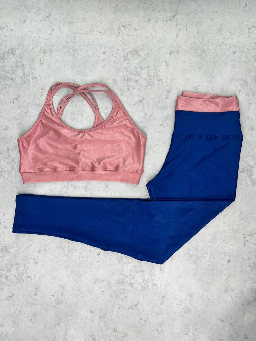 Legging Bicolor+ Top Luna – Compressão Azul Marinho/Rosa Chá