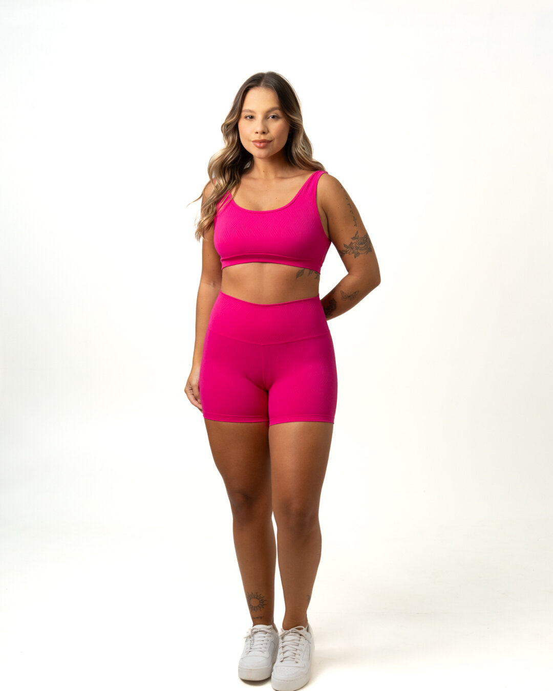 Short Básico + Top Anna - Textura Zigue Fit Rosa Pink