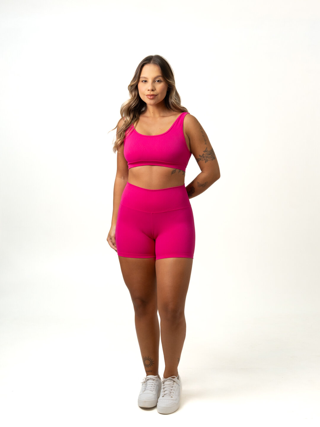 Short Básico + Top Anna - Textura Zigue Fit Rosa Pink