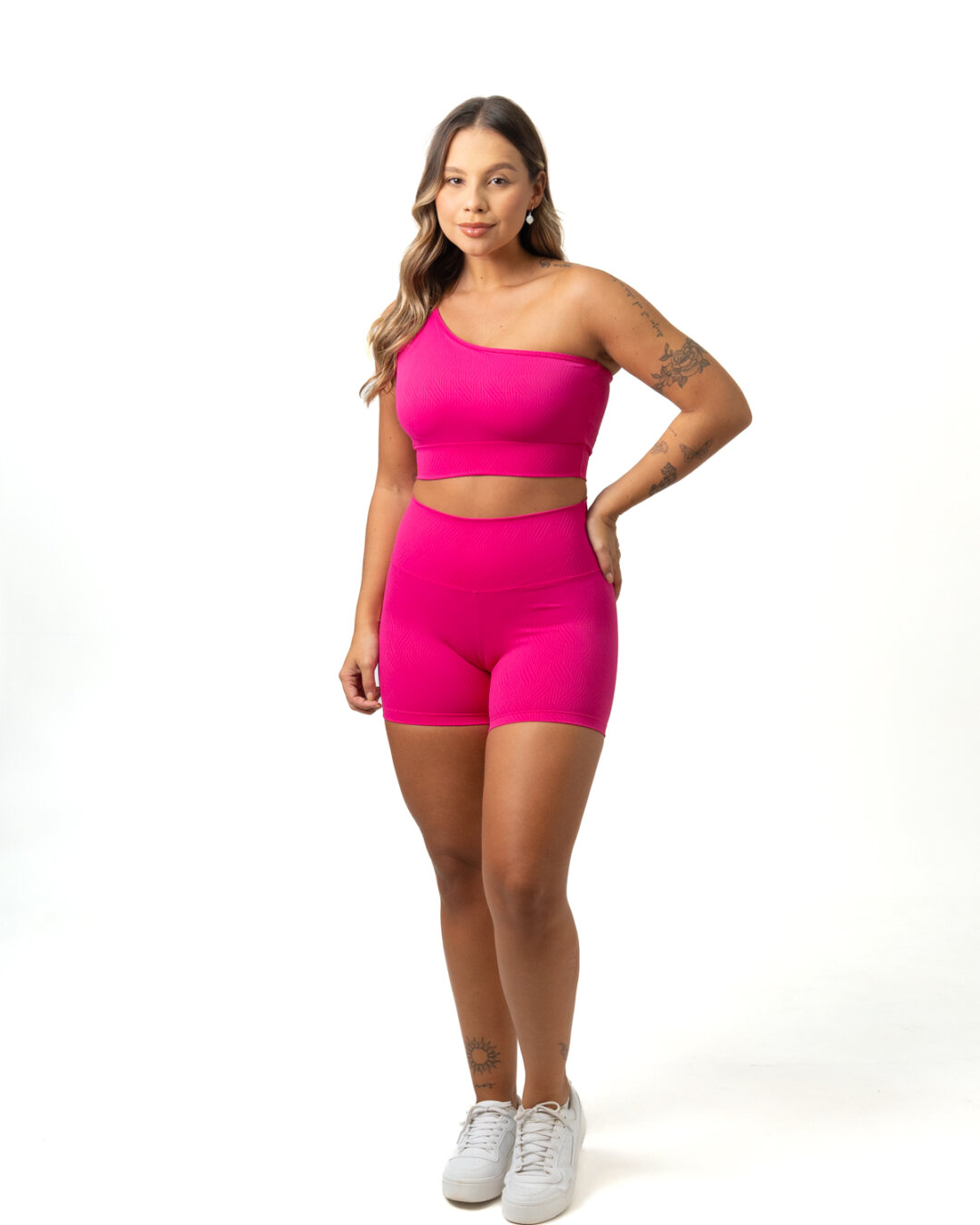 Short Básico + Top Sophia - Textura Zigue Fit Rosa Pink