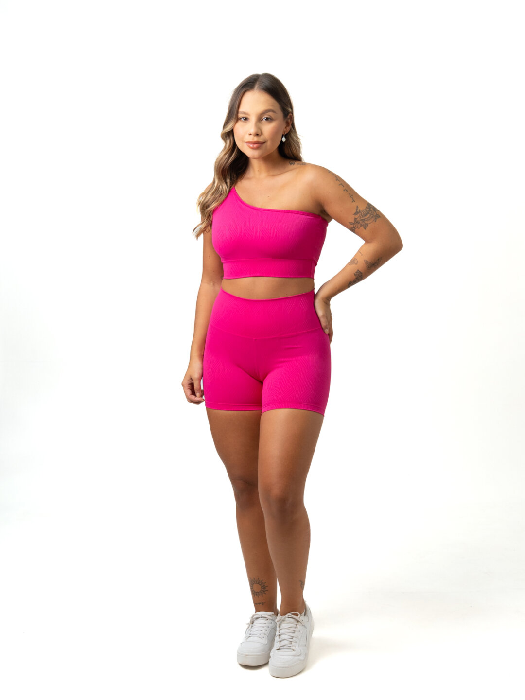 Short Básico + Top Sophia - Textura Zigue Fit Rosa Pink