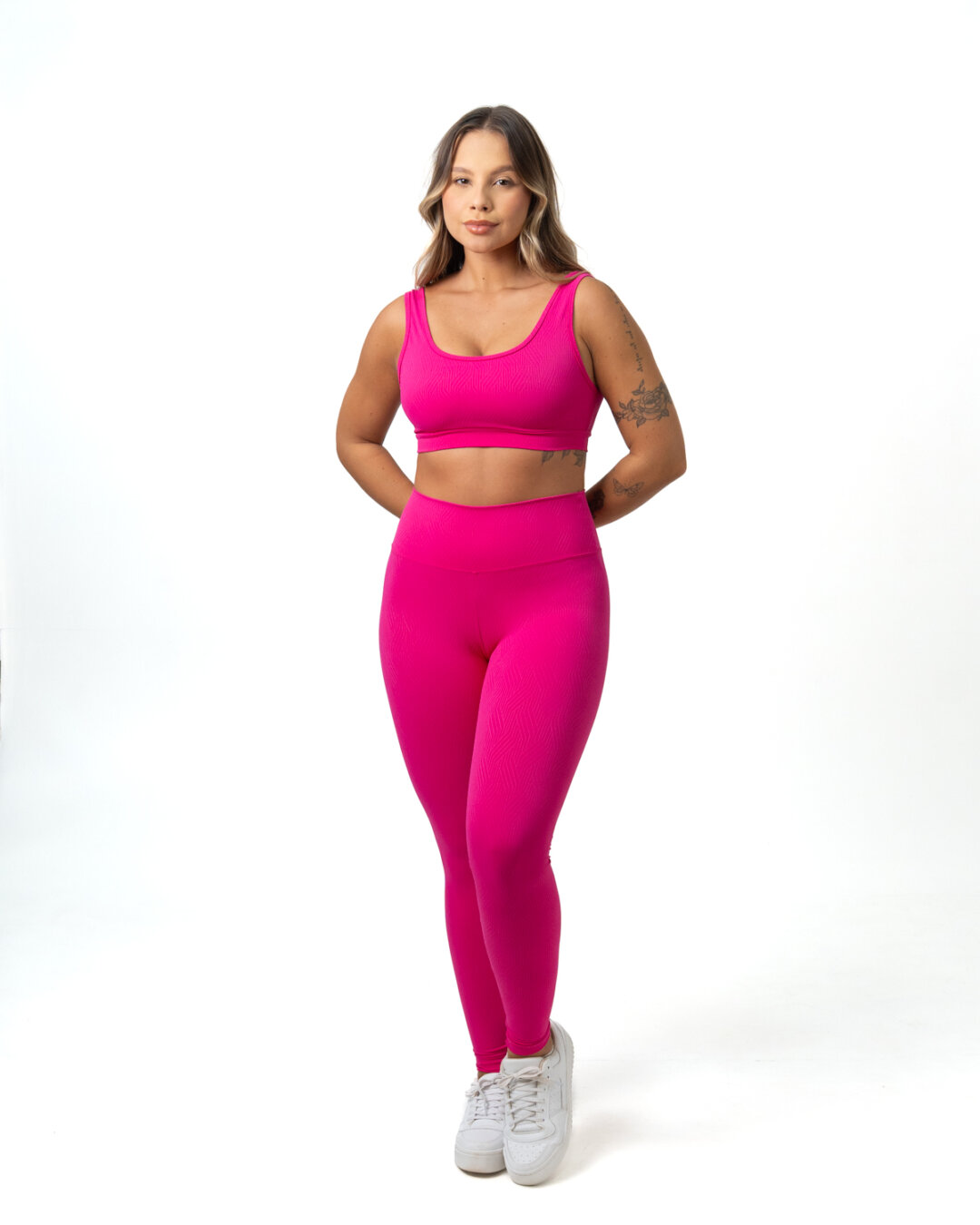 Legging Básica + Top Anna - Textura Zigue Fit Rosa Pink