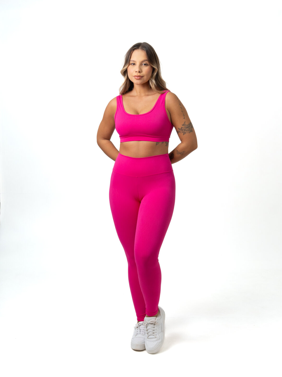 Legging Básica + Top Anna - Textura Zigue Fit Rosa Pink