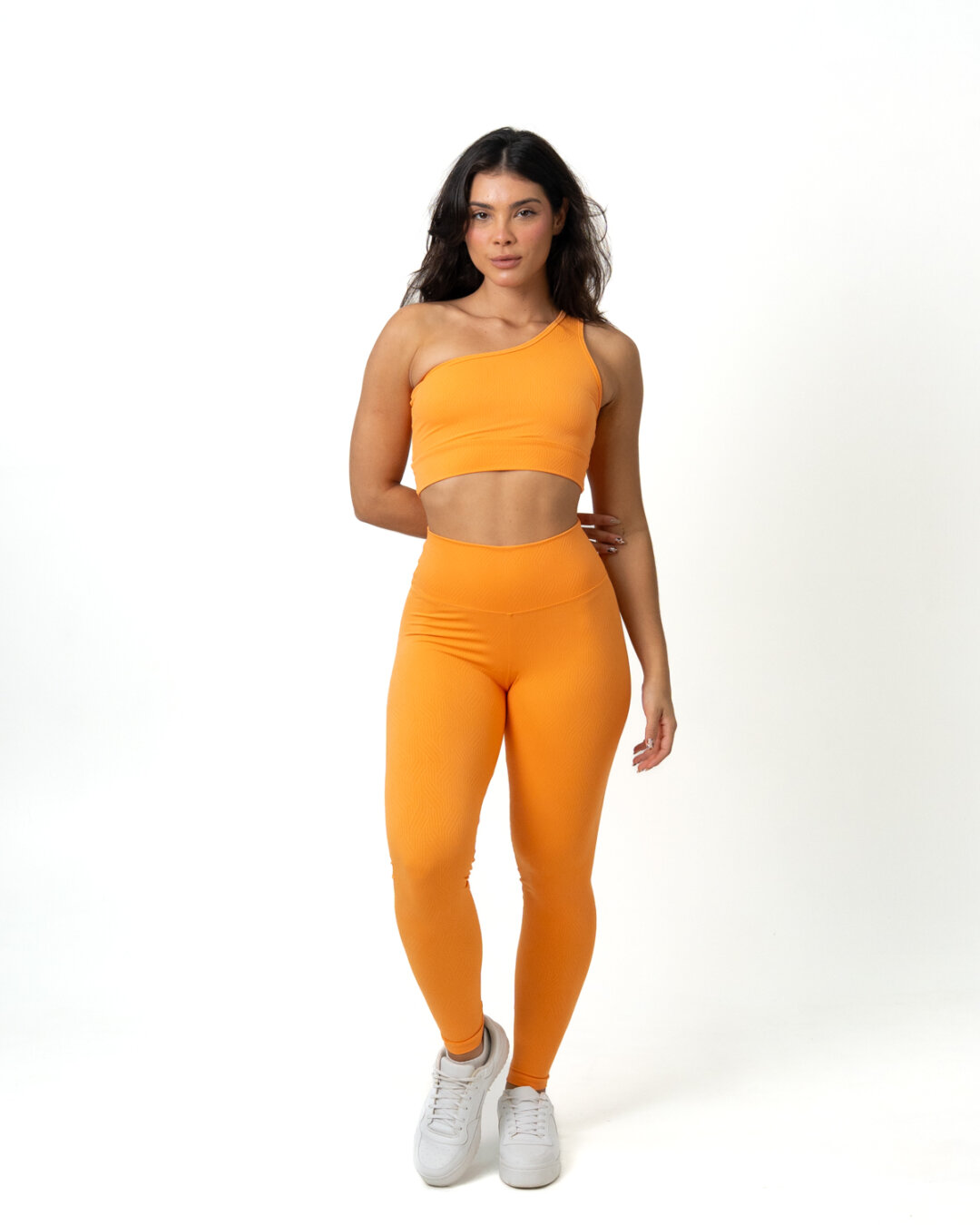 Legging Básica + Top Sophia - Textura Zigue Fit Laranja