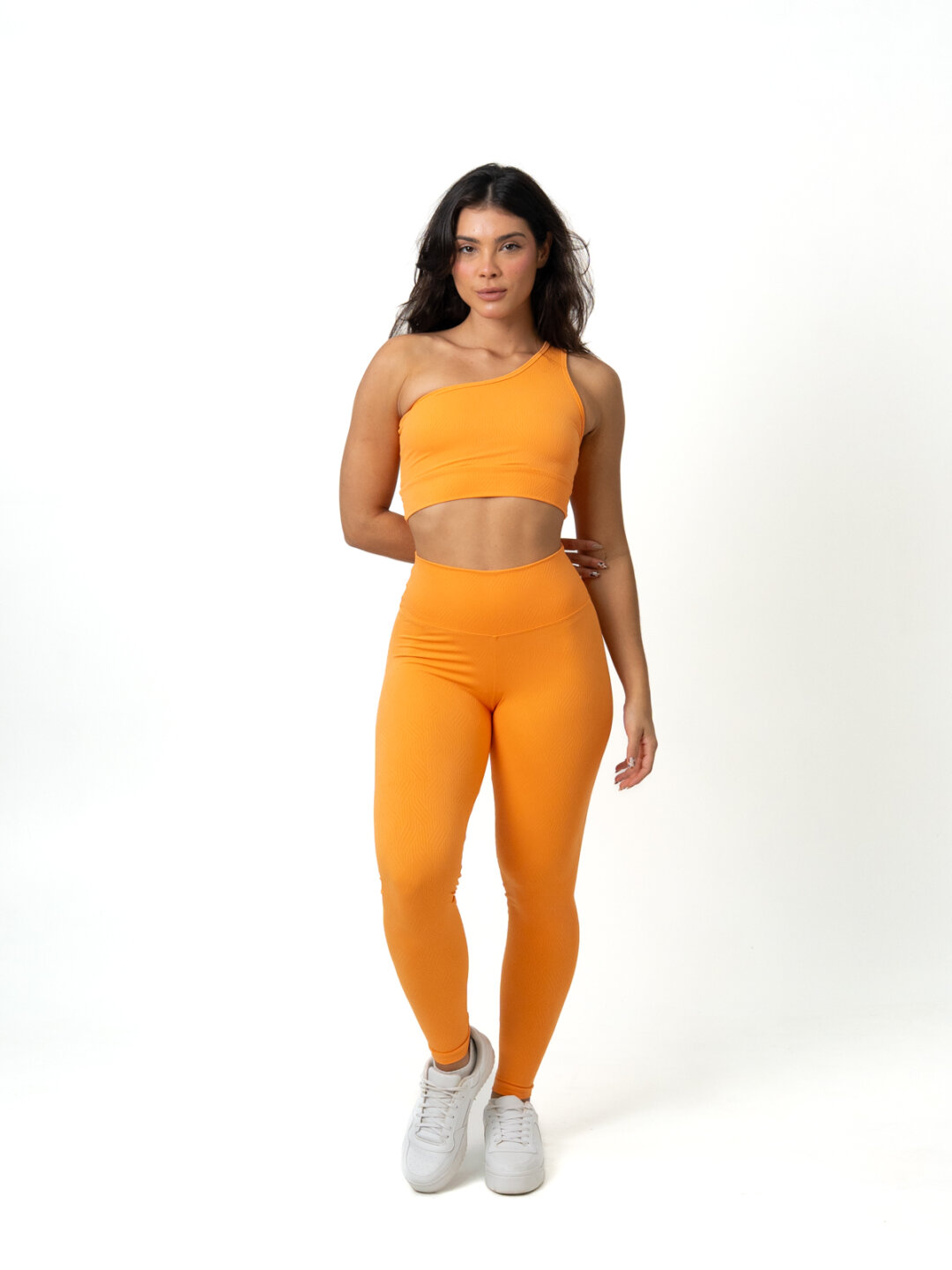 Legging Básica + Top Sophia - Textura Zigue Fit Laranja