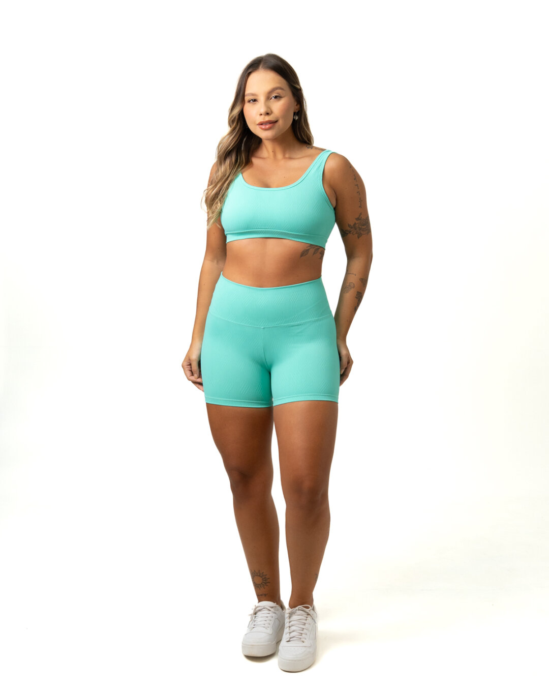 Short Básico + Top Anna - Textura Zigue Fit Verde Água - G