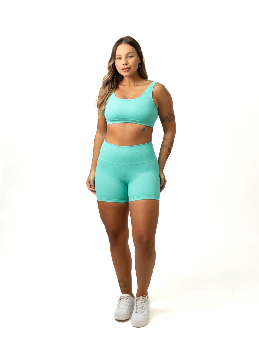 Short Básico + Top Anna - Textura Zigue Fit Verde Água