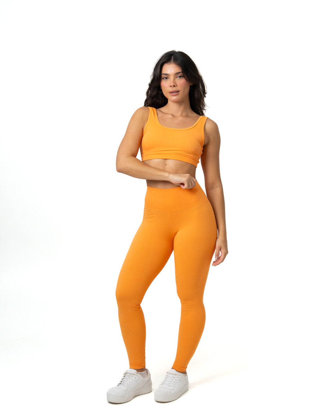 Legging Básica + Top Anna - Textura Zigue Fit Laranja
