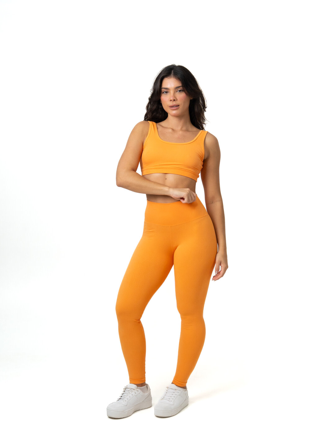 Legging Básica + Top Anna - Textura Zigue Fit Laranja