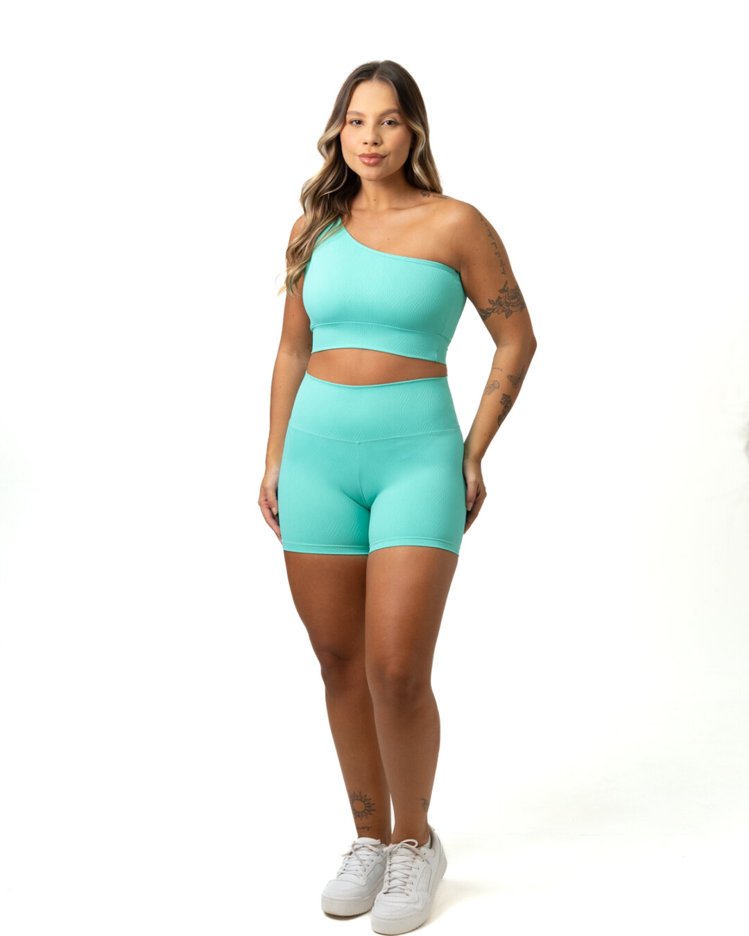 Short Básico + Top Sophia - Textura Zigue Fit Verde Água