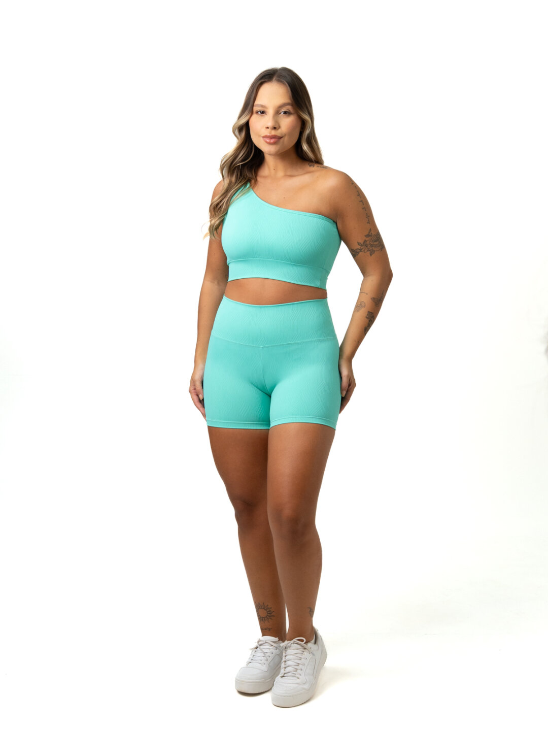 Short Básico + Top Sophia - Textura Zigue Fit Verde Água