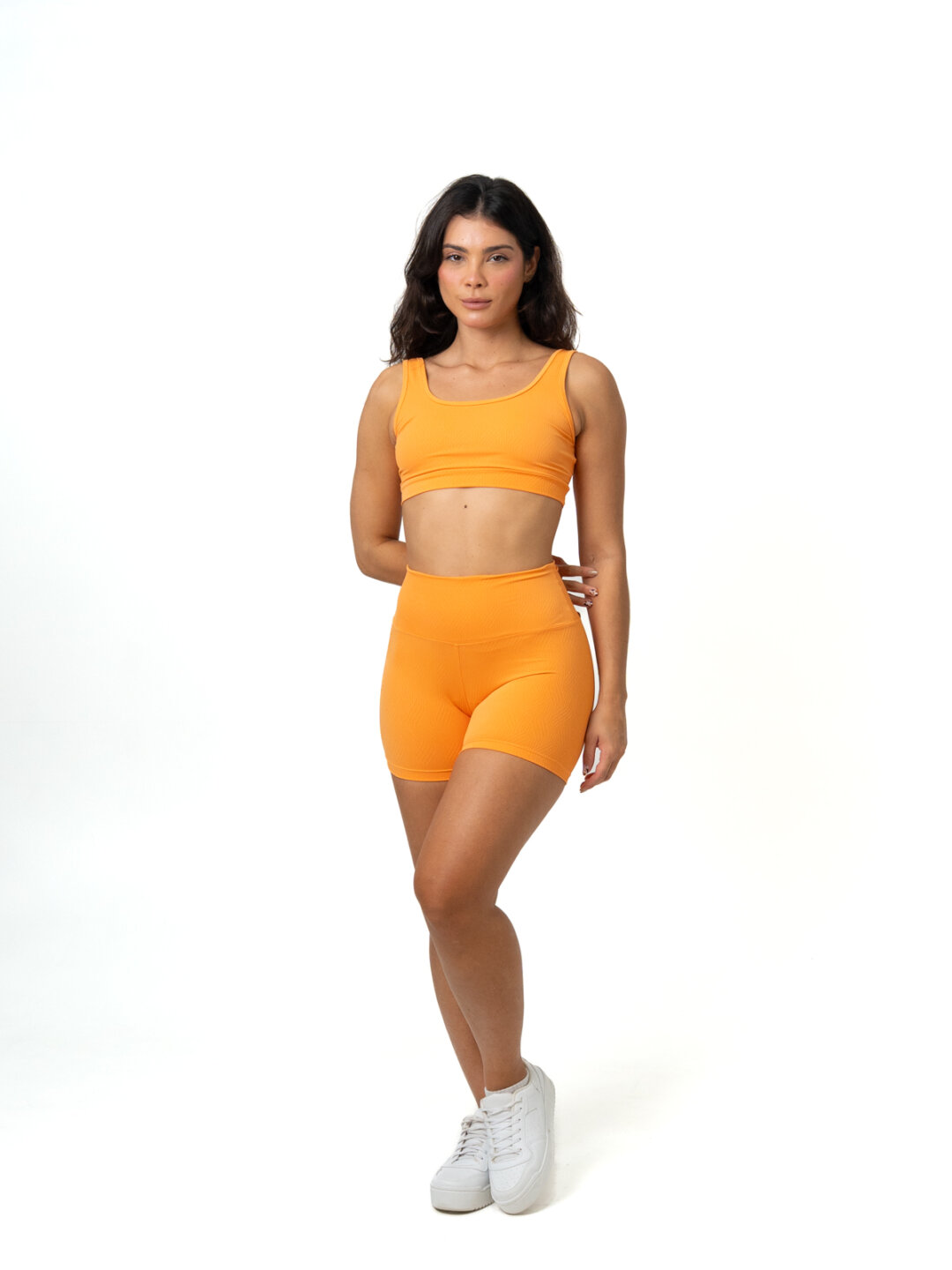 Short Básico + Top Anna - Textura Zigue Fit Laranja