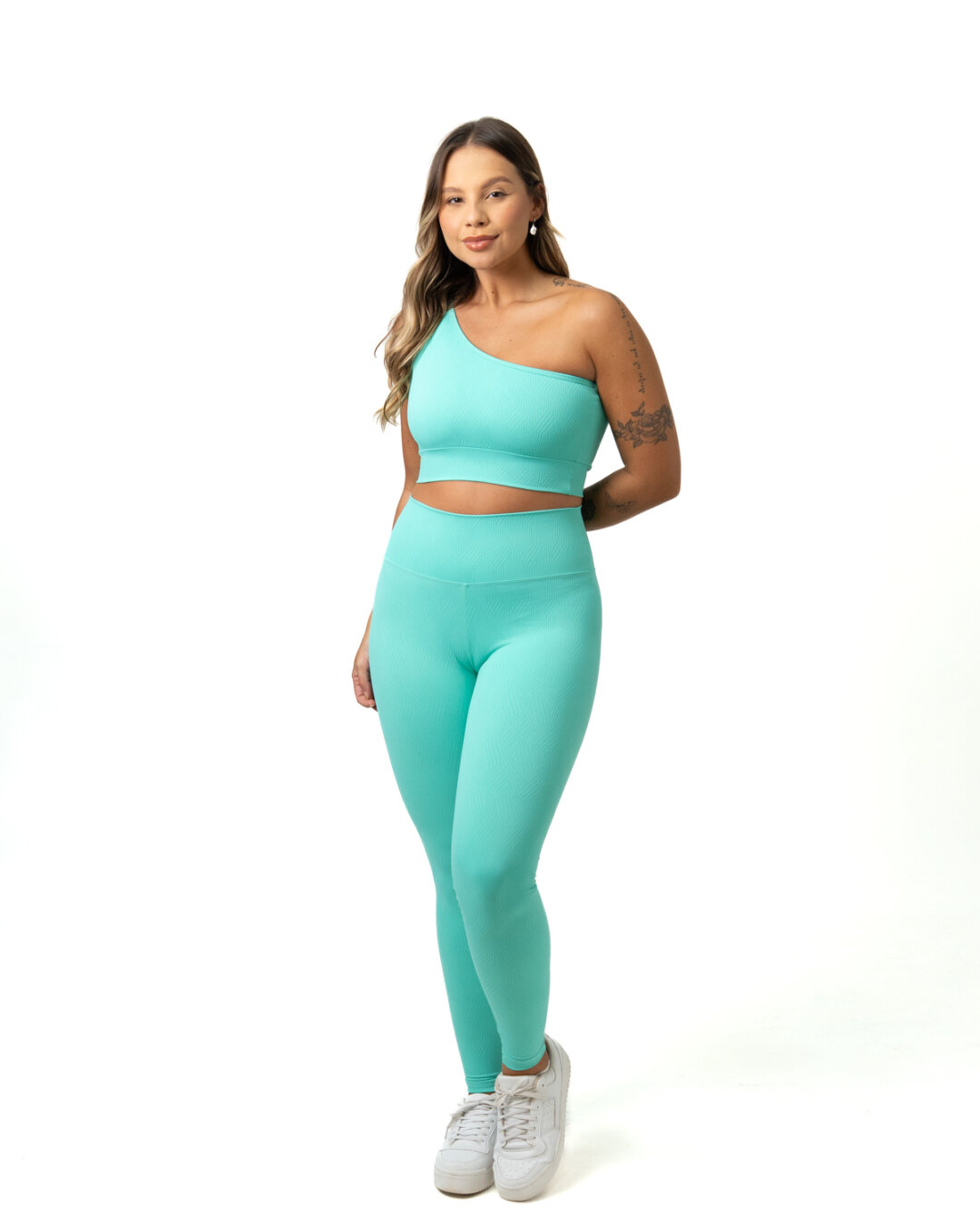 Legging Básica + Top Sophia - Textura Zigue Fit Verde Água