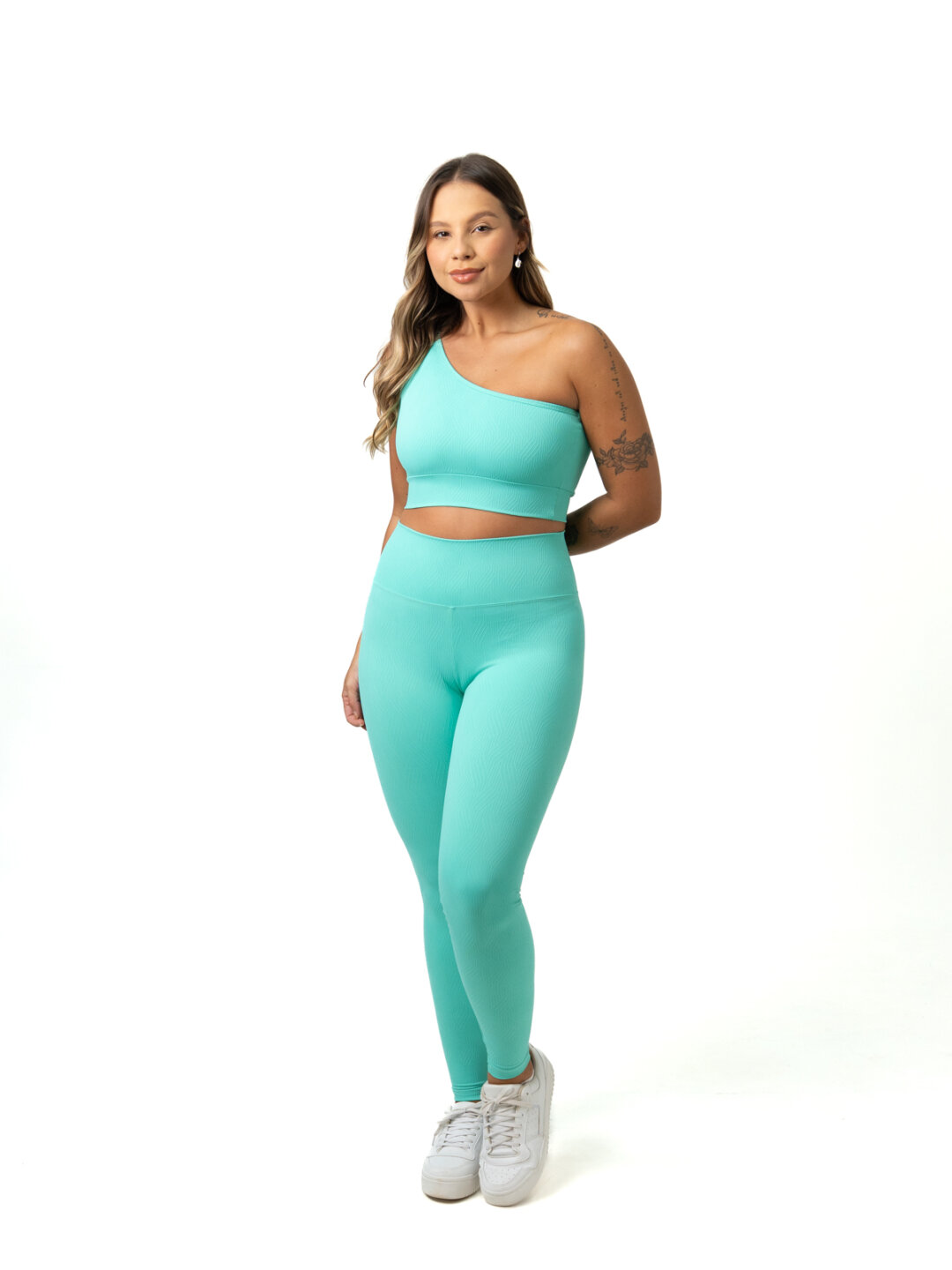 Legging Básica + Top Sophia - Textura Zigue Fit Verde Água