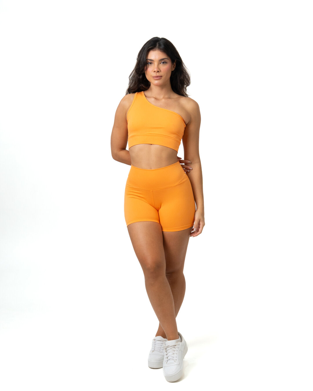 Short Básico + Top Sophia - Textura Zigue Fit Laranja