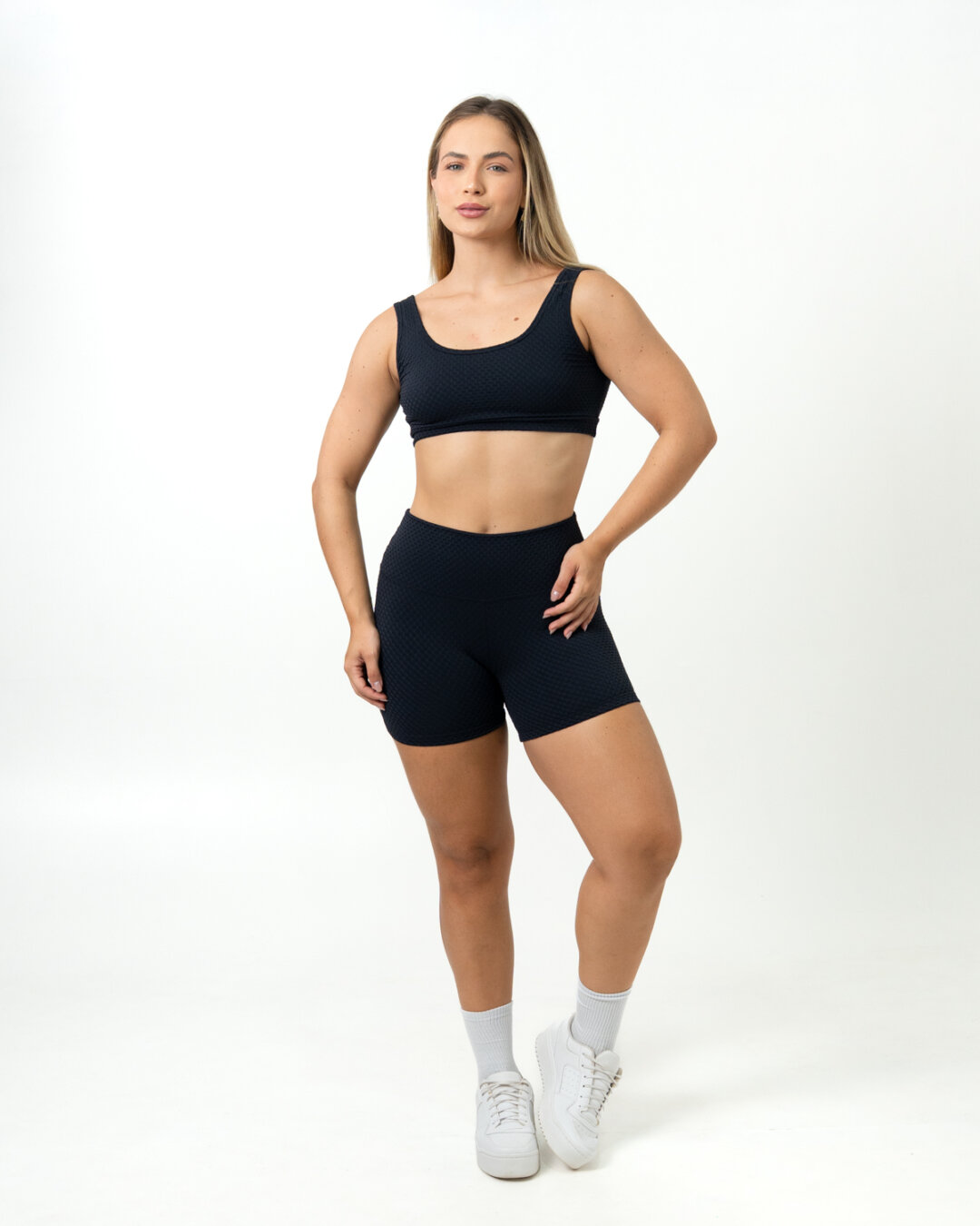 Short Básico + Top Anna - Textura Trama Preto