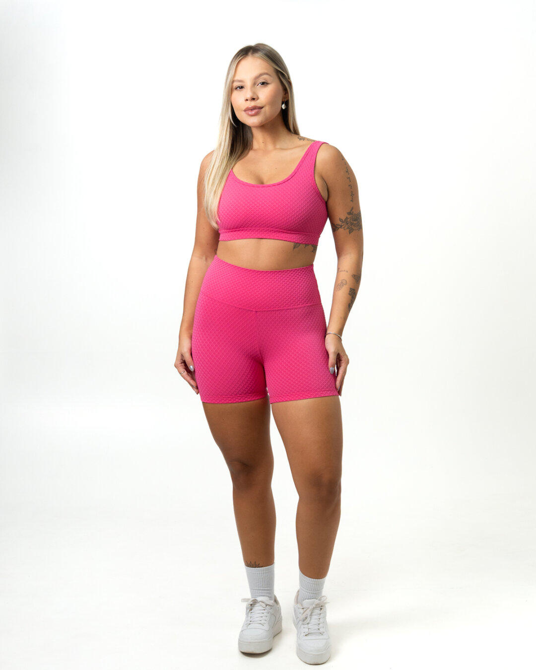 Short Básico + Top Anna - Textura Trama Rosa Pink