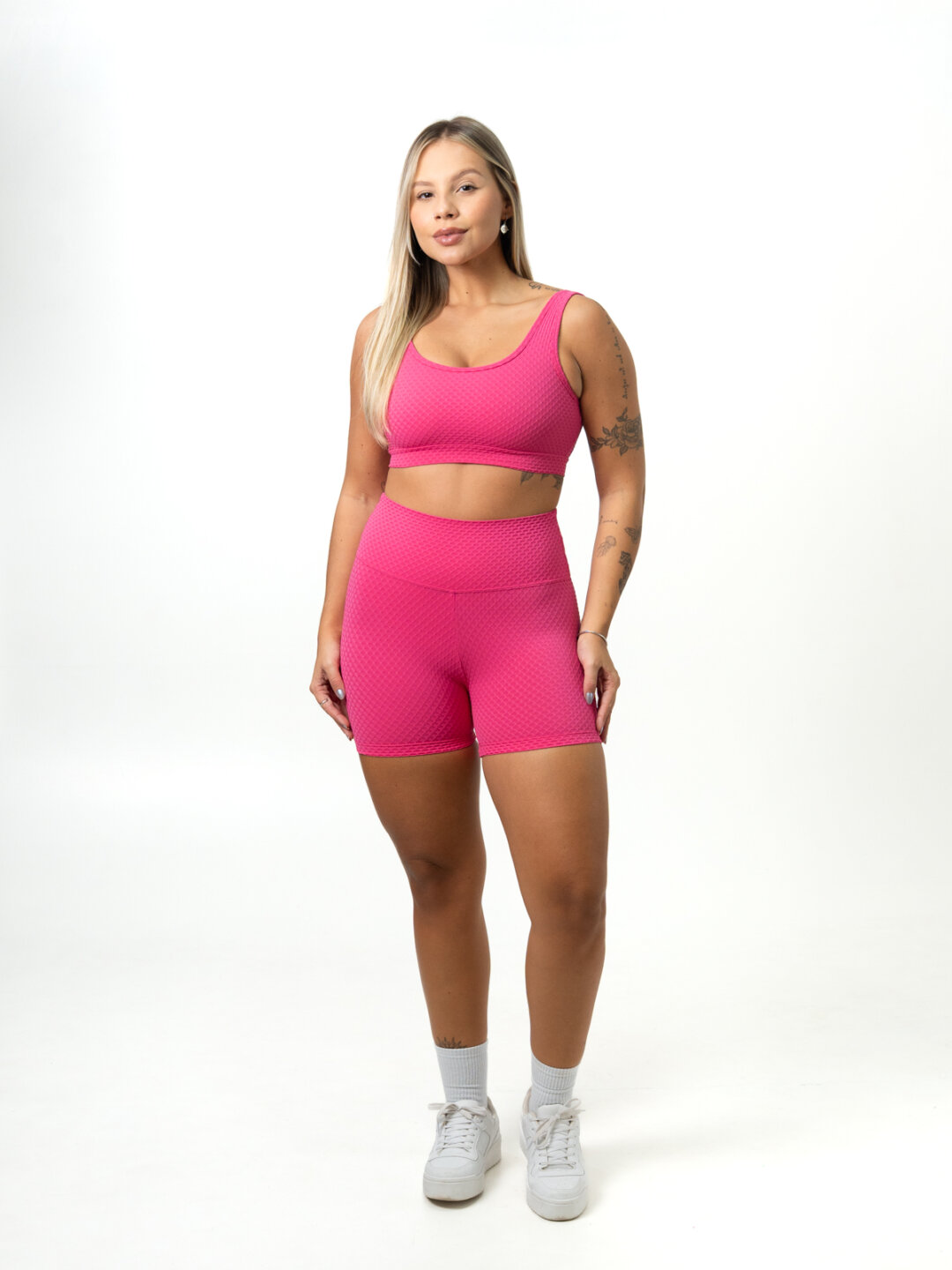 Short Básico + Top Anna - Textura Trama Rosa Pink