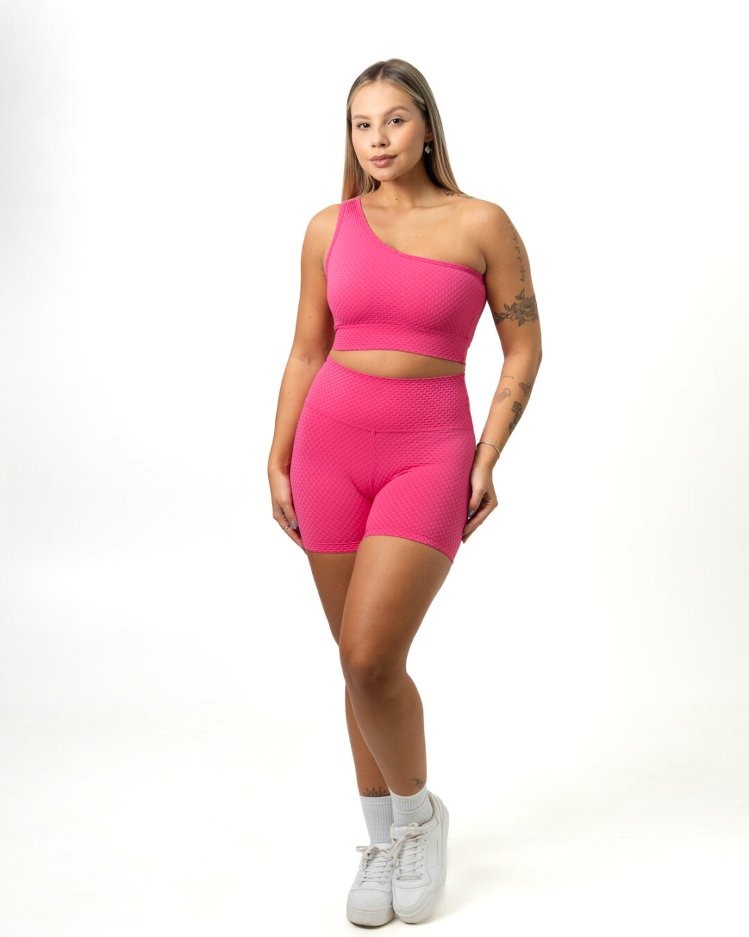 Short Básico + Top Sophia - Textura Trama Rosa Pink