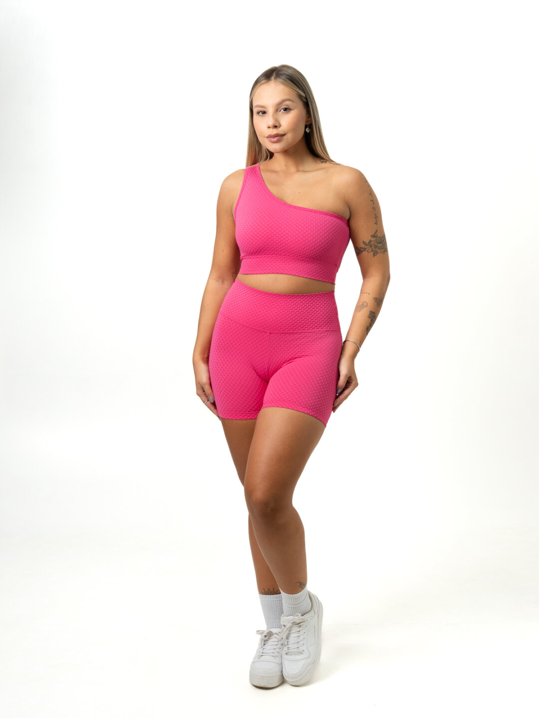 Short Básico + Top Sophia - Textura Trama Rosa Pink