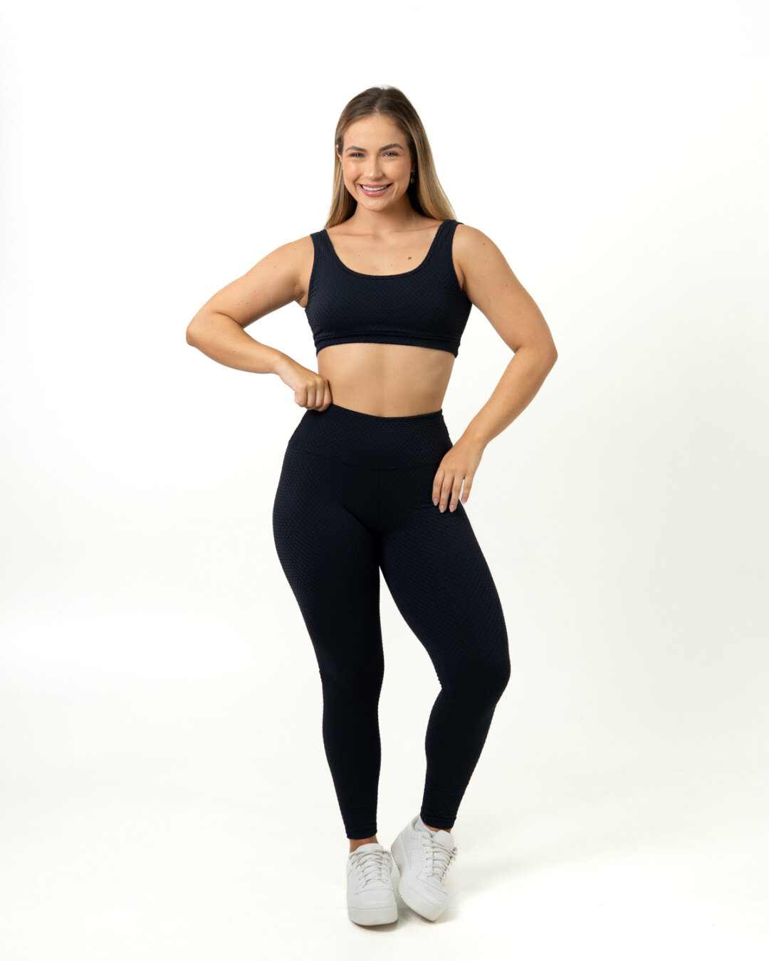 Legging Básica + Top Anna - Textura Trama Preto - M