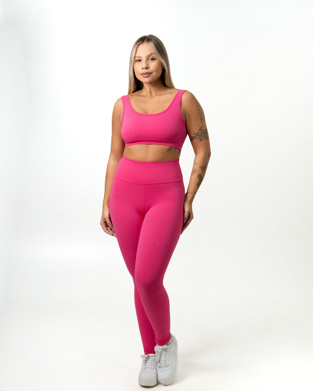 Legging Básica + Top Anna - Textura Trama Rosa Pink