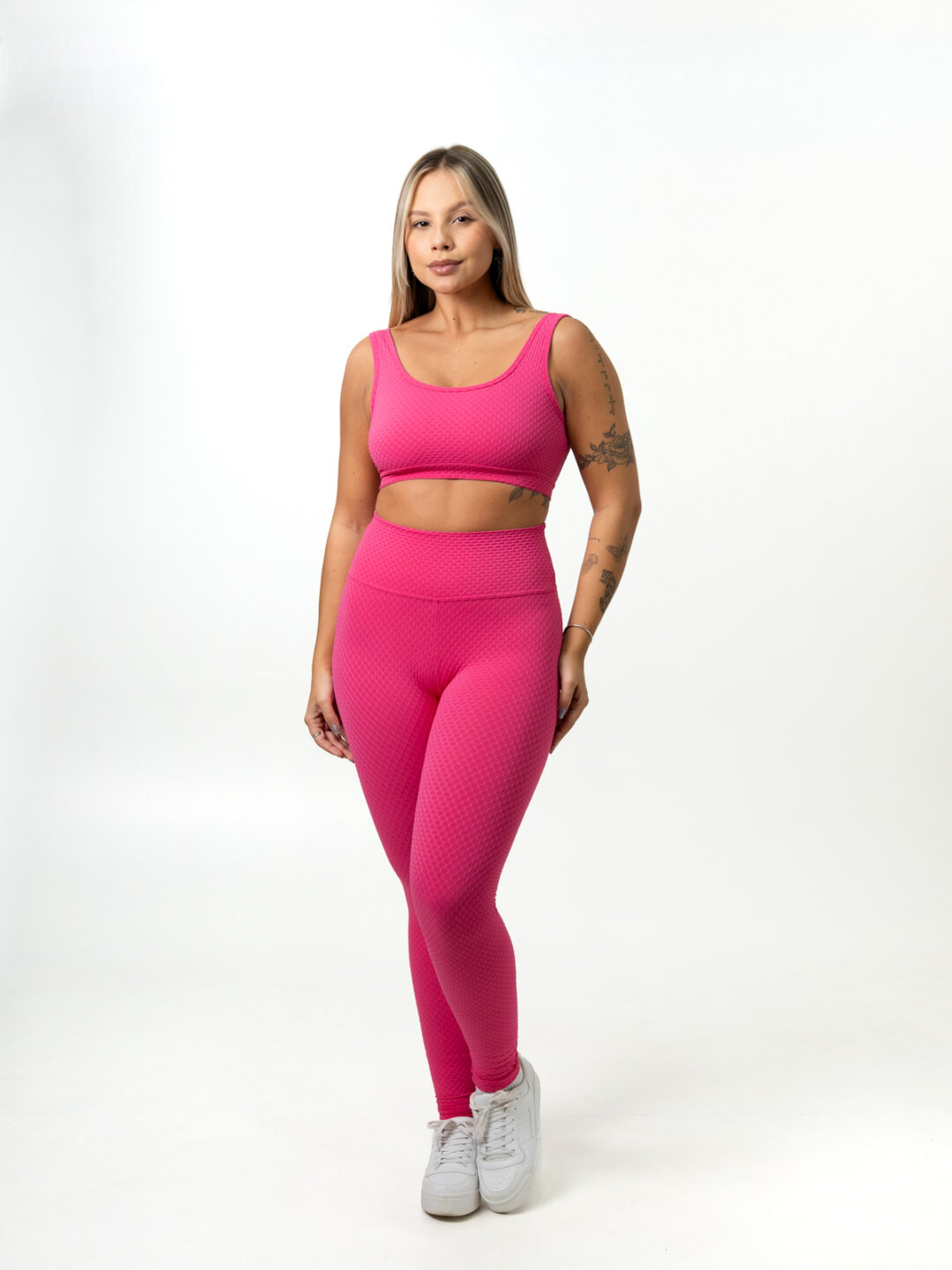Legging Básica + Top Anna - Textura Trama Rosa Pink