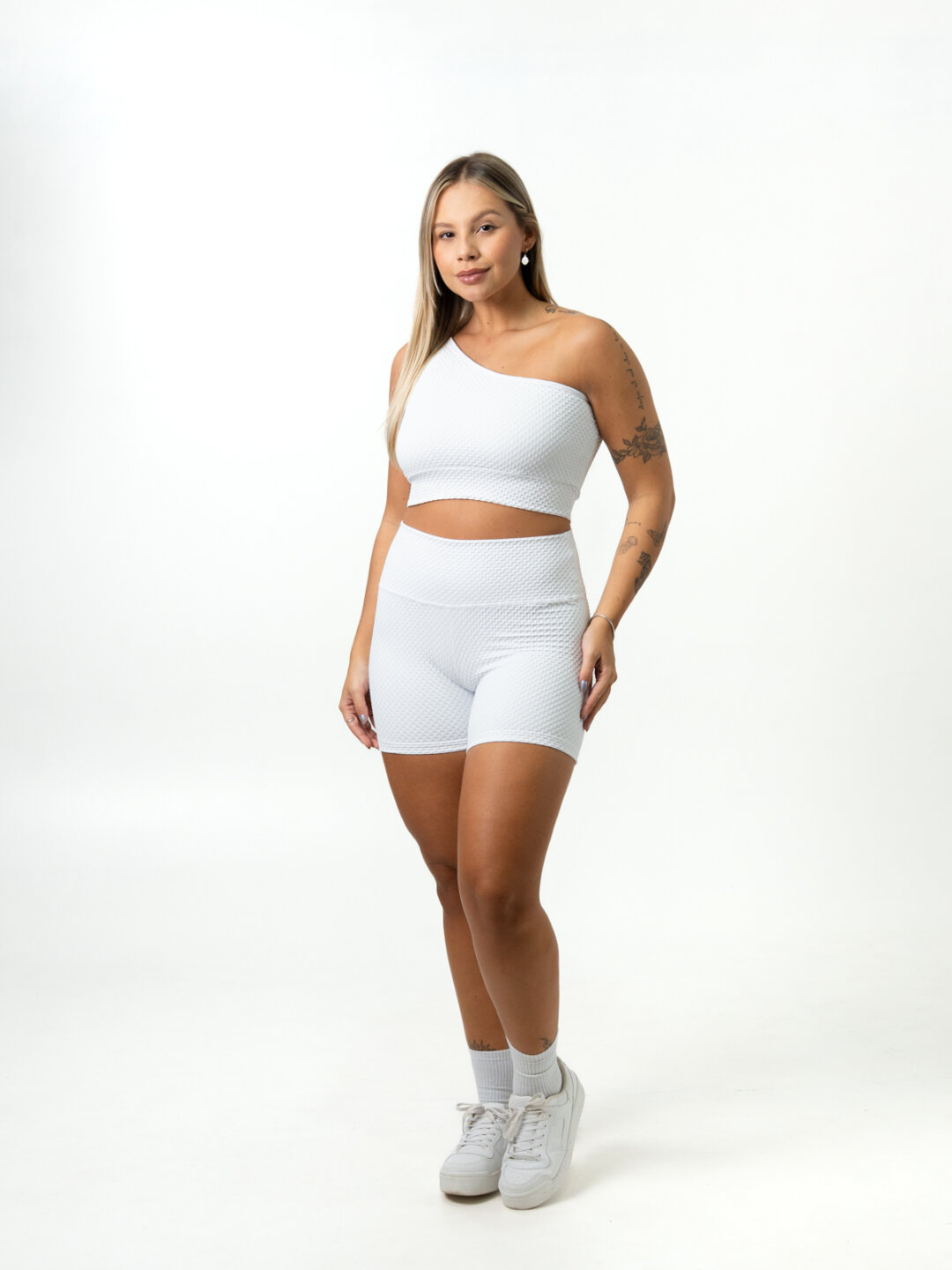 Short Básico + Top Sophia - Textura Trama Branco