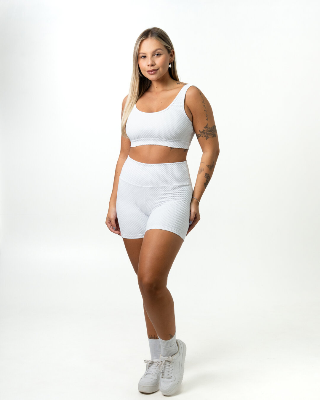 Short Básico + Top Anna - Textura Trama Branco